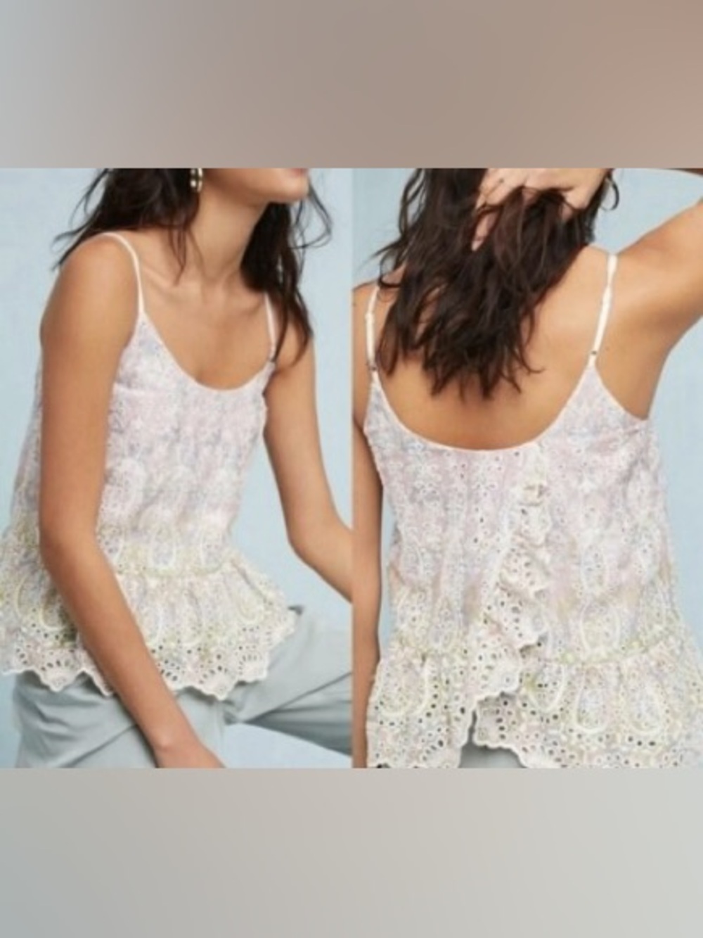 Anthropologie Gemma Eyelet Peplum Camisole, Size 6